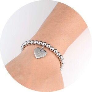 J‎ Initial Heart Charm Bracelets 6mm Stai